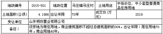 费县1宗商住用地成功拍卖 成交价2019万元